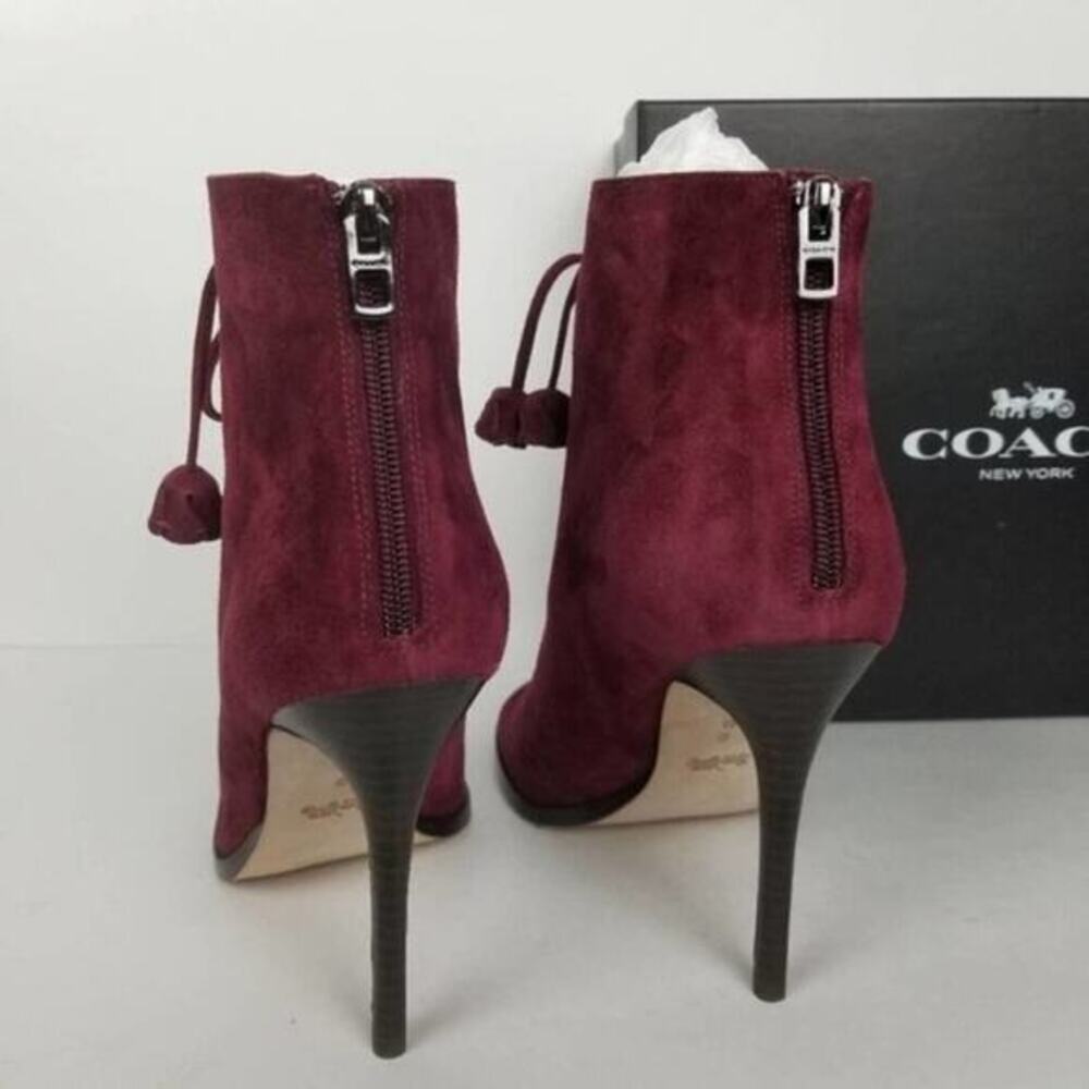 COACH Lena Lux suede lace up heels burgundy size 9 - Picture 4 of 8